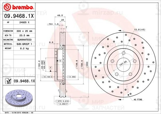 Тормозной диск BREMBO 0994681X
