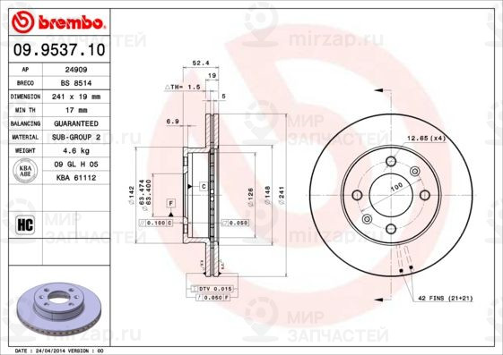 Тормозной диск BREMBO 09953710
