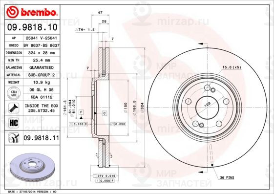 Тормозной диск BREMBO 09981810