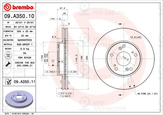Тормозной диск BREMBO 09A35011