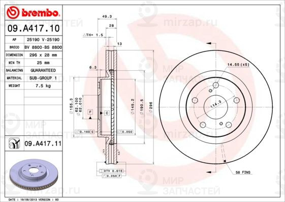 Тормозной диск BREMBO 09A41711