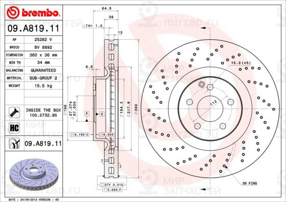 Тормозной диск BREMBO 09A81911