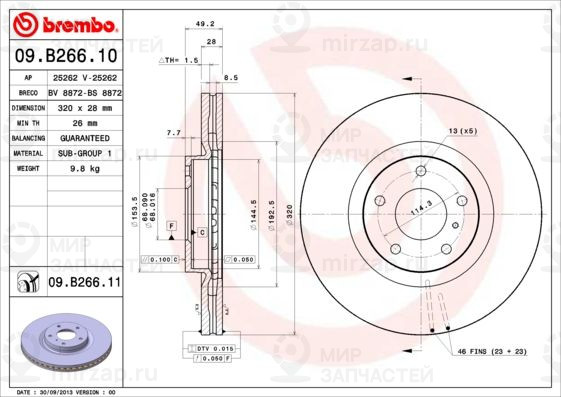 Тормозной диск BREMBO 09B26611