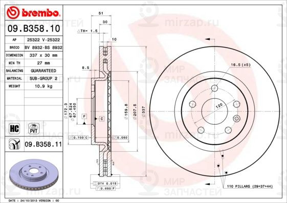 Тормозной диск BREMBO 09B35811