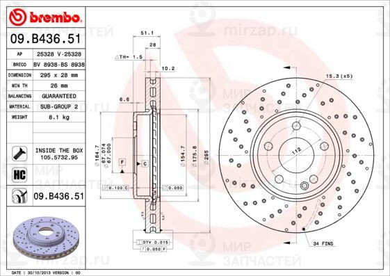 Тормозной диск BREMBO 09B43651