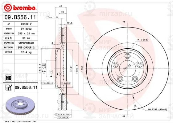 Тормозной диск BREMBO 09B55611