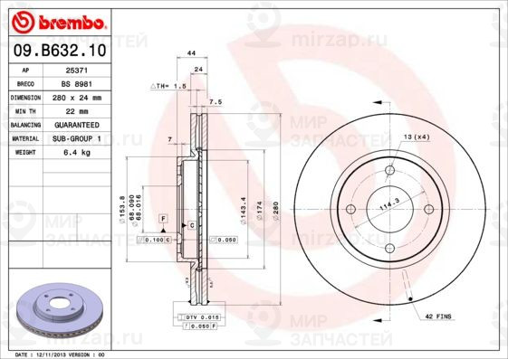 Тормозной диск BREMBO 09B63210