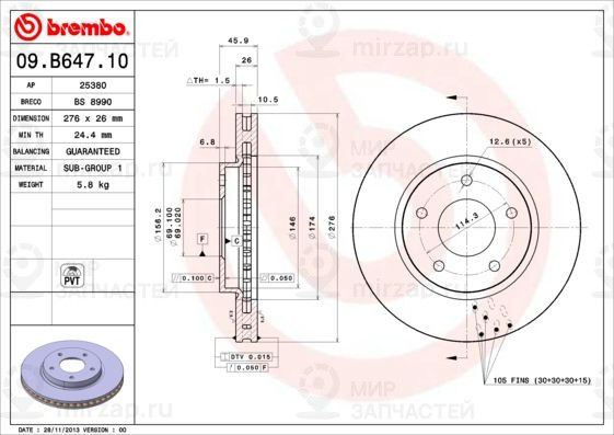 Тормозной диск BREMBO 09B64711