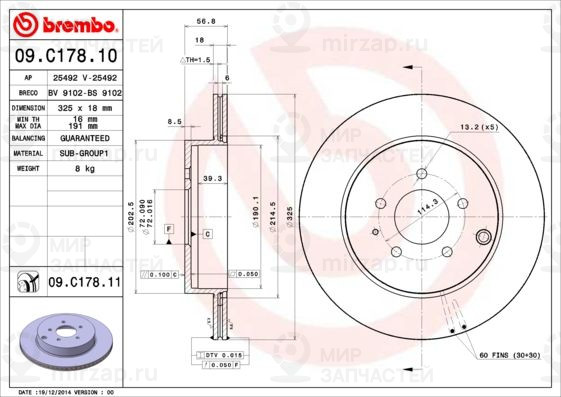 Тормозной диск BREMBO 09C17811