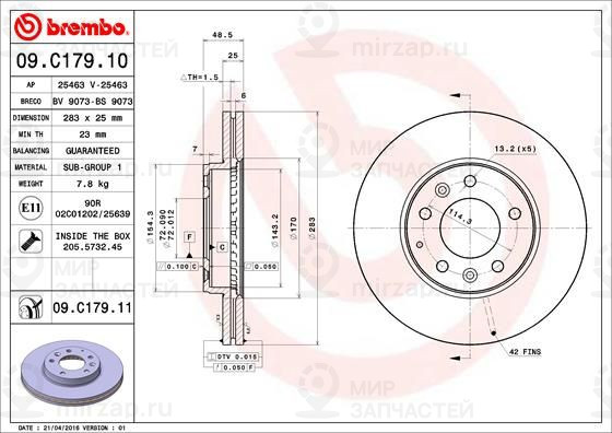 Тормозной диск BREMBO 09C17911