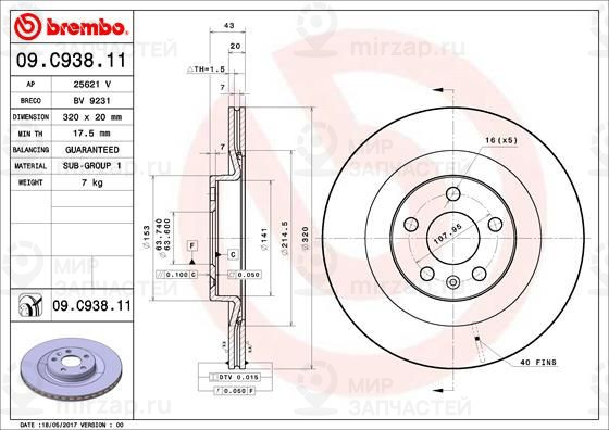 Тормозной диск BREMBO 09C93811