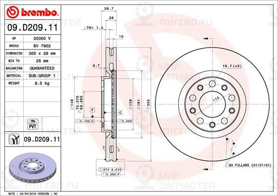 Запчасть BREMBO 09D20911