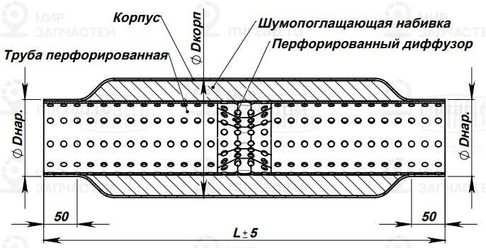Средний глушитель выхлопных газов, универсальный TRIALLI ESM60300D