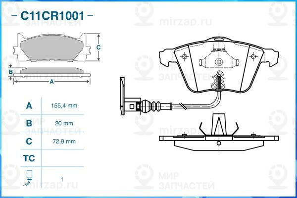 Комплект тормозных колодок, дисковый тормоз CWORKS C11CR1001