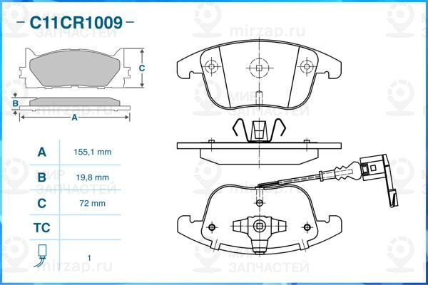 Комплект тормозных колодок, дисковый тормоз CWORKS C11CR1009
