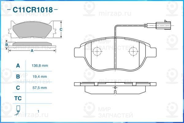 Комплект тормозных колодок, дисковый тормоз CWORKS C11CR1018