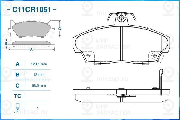 Комплект тормозных колодок, дисковый тормоз CWORKS C11CR1051