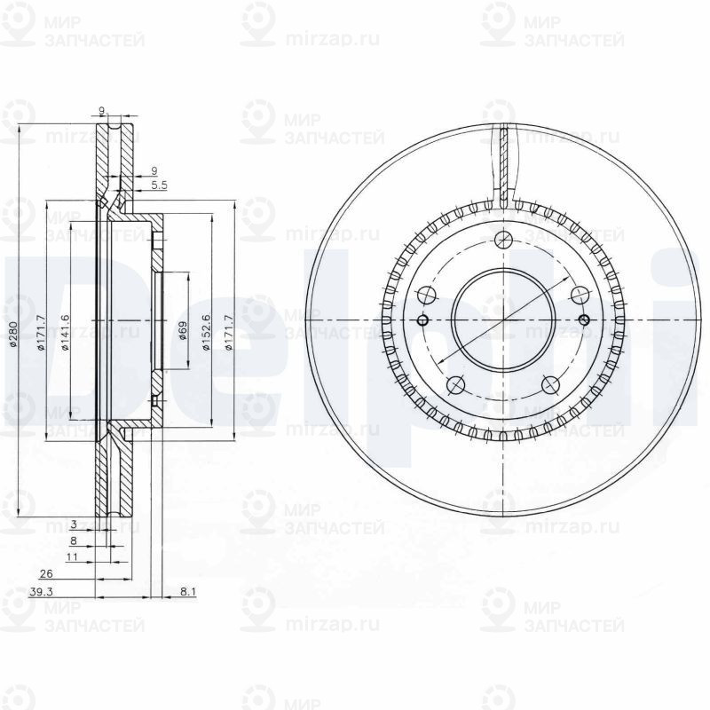 Тормозной диск DELPHI BG3861C