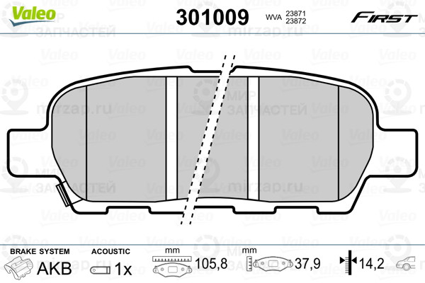 Колодки Торм.зад. Koleos VALEO 301009