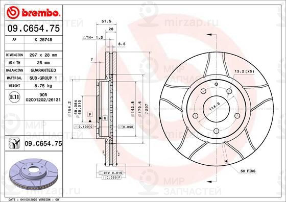 Тормозной диск BREMBO 09C65475