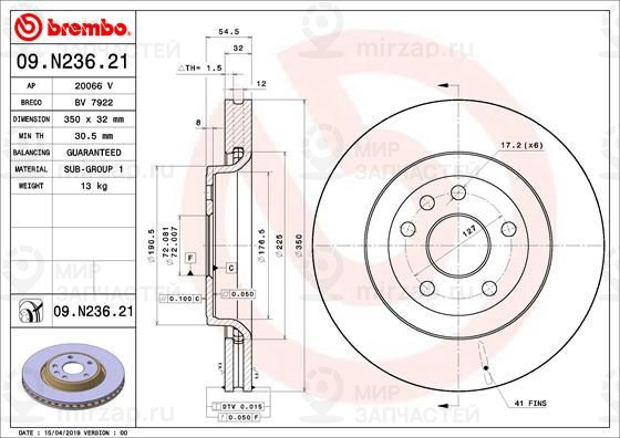 Тормозной диск BREMBO 09N23621