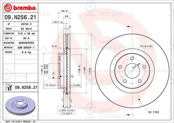 Тормозной диск BREMBO 09N25621