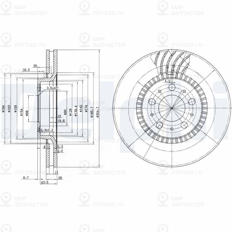 Тормозной диск DELPHI BG9514