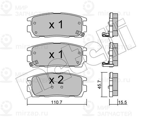 Комплект тормозных колодок, дисковый тормоз METELLI 2207790
