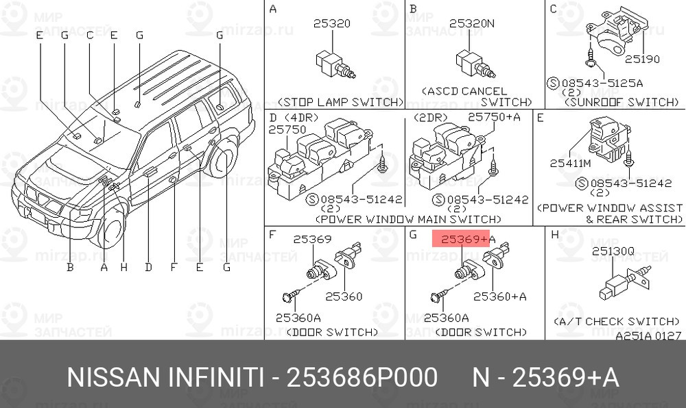 Запчасть NISSAN 253686P000