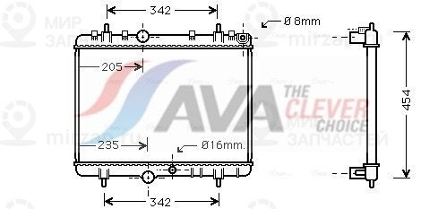 Радиатор, охлаждение двигателя AVA PEA2218