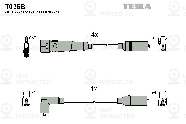 Комплект проводов зажигания TESLA T036B