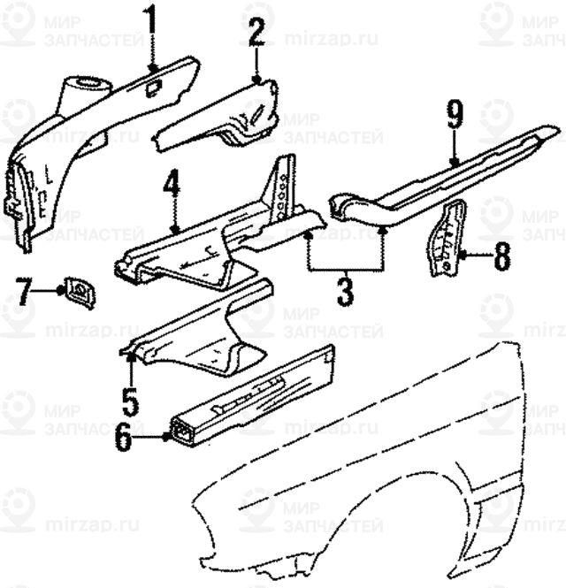 Полка брызговика Л Пд BMW 41111923977