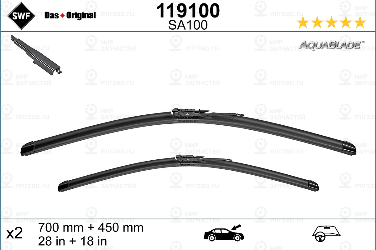 Щетка Стеклоочистителя Tesla: Model X 100D Awd (700Mm+450Mm) SWF 119100